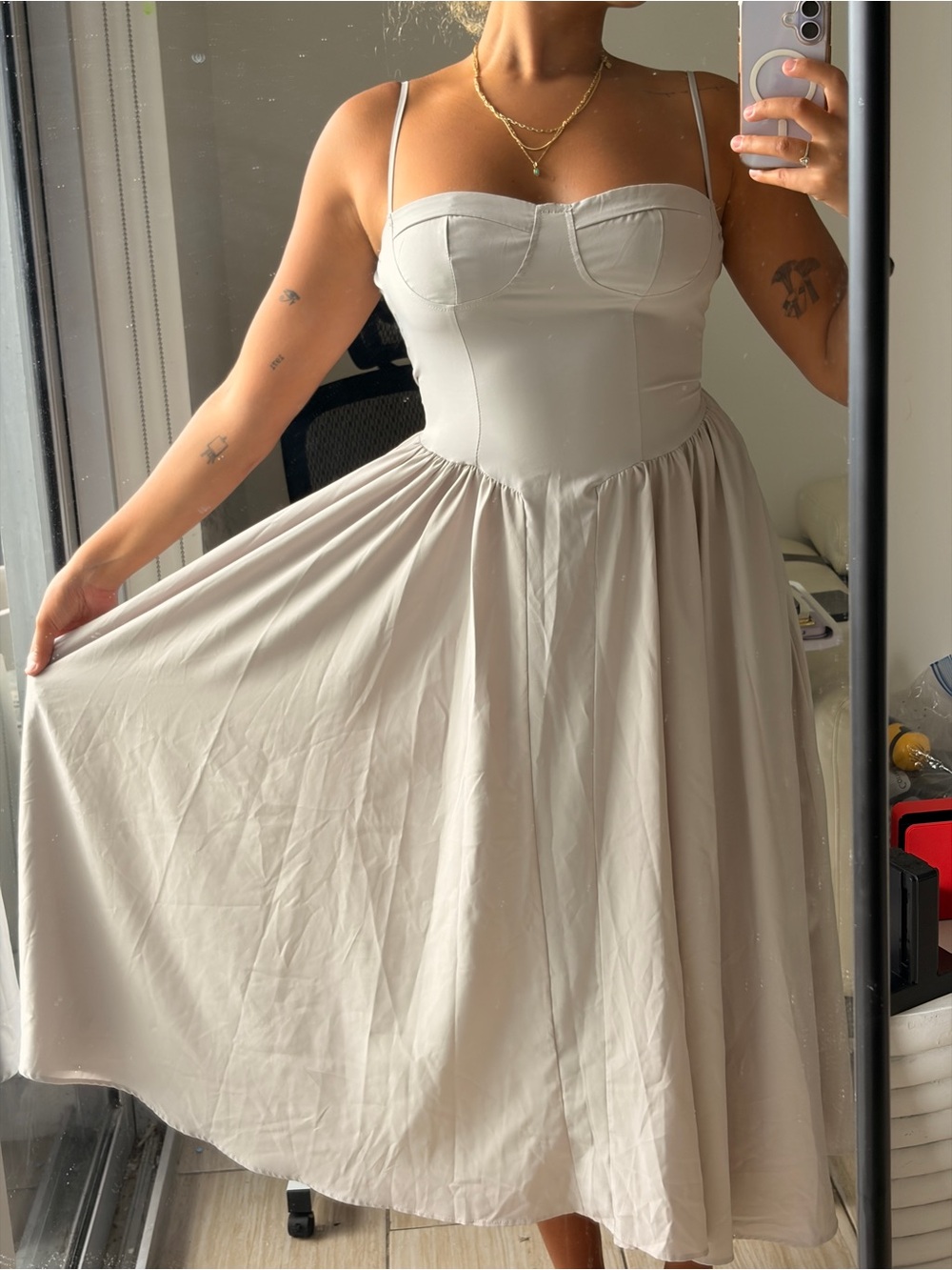 Strap Corset Midi Dress in Light Gray